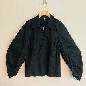 Banana Republic Balloon Sleeve Poplin~Black~Size Small~Retail $90~NWT